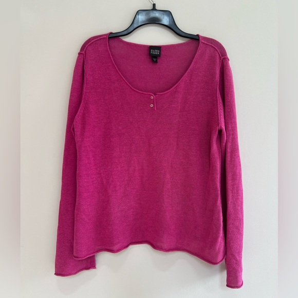 Eileen Fisher 100% Linen Knit Scoop Neck Sweater in Fuchsia Pink, size M - Picture 1 of 7